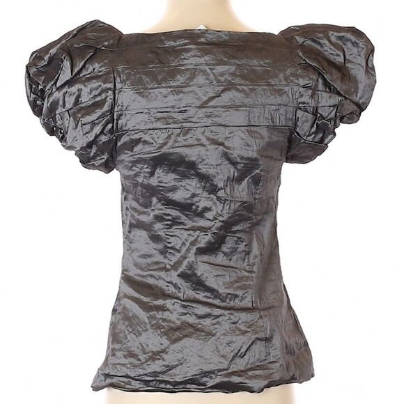 Ralph Lauren Gunmetal Pewter Metallic Pouf Sleeve Stretch Blouse - Picture 3 of 16